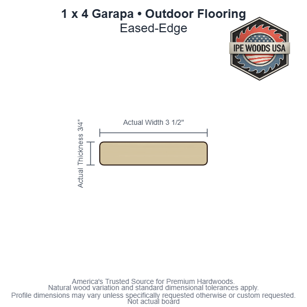 1x4 Garapa Outdoor Flooring board profile diagram