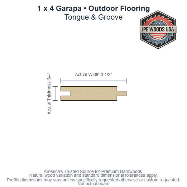 1x4 Garapa Tongue & Groove Outdoor Flooring board profile diagram