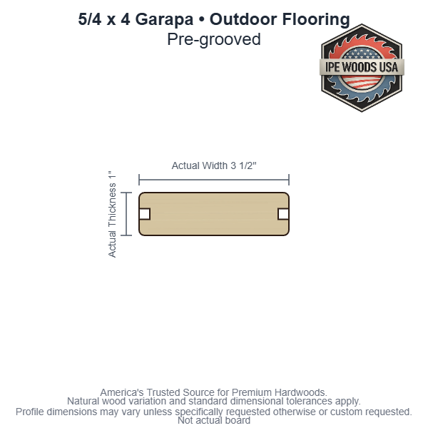 5/4x4 Garapa Pre-Grooved Outdoor Flooring board profile diagram