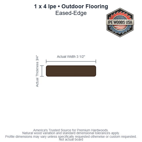 1x4 Ipe Outdoor Flooring board profile diagram