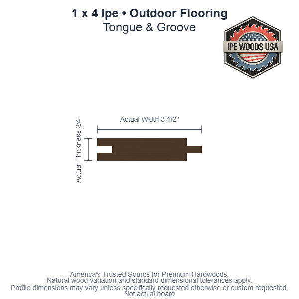 1x4 Ipe Tongue & Groove Outdoor Flooring board profile diagram