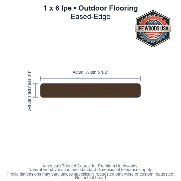 1x6 Ipe Outdoor Flooring board profile diagram