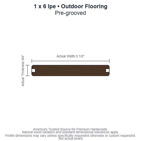 1x6 Ipe Pre-Grooved Outdoor Flooring board profile diagram