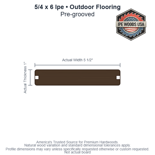 5/4x6 Ipe Pre-Grooved Outdoor Flooring board profile diagram