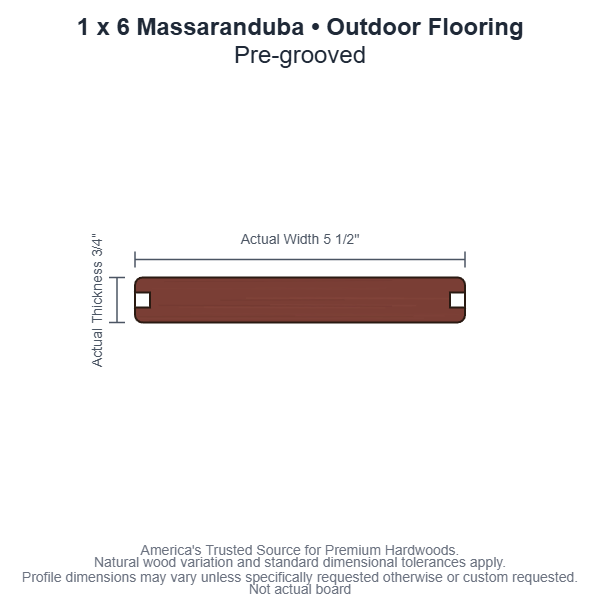 1x6 Massaranduba Pre-Grooved Outdoor Flooring board profile diagram
