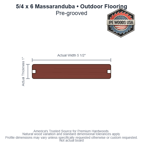 5/4x6 Massaranduba Pre-Grooved Outdoor Flooring board profile diagram