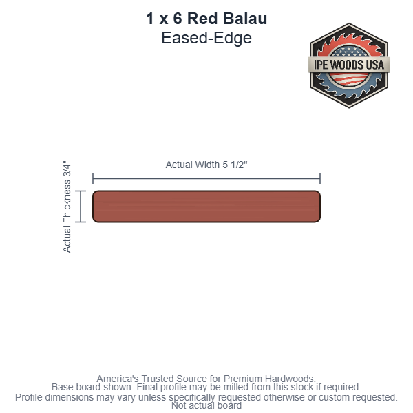 1x6 Red Balau Rainscreen Soffit board profile diagram