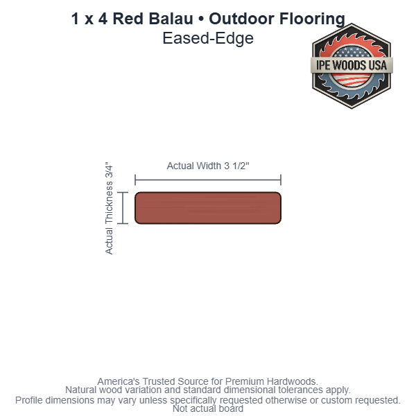 1x4 Red Balau Outdoor Flooring board profile diagram