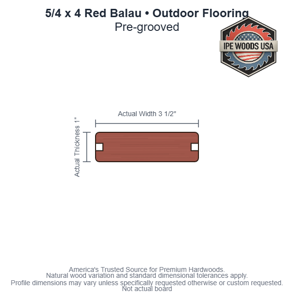 5/4x4 Red Balau Pre-Grooved Outdoor Flooring board profile diagram