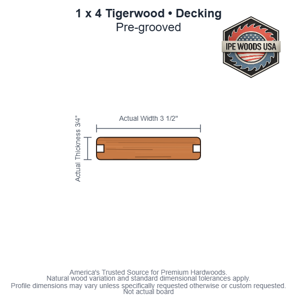 Tigerwood 1 x 4 Pregrooved Decking board