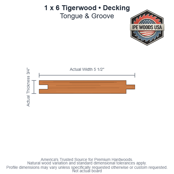 Tigerwood 1 x 6 T&G Decking board