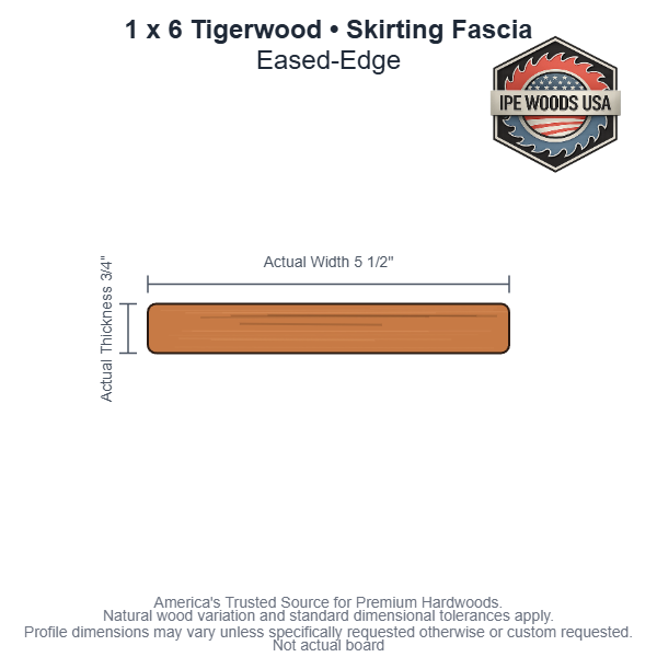 1x6 Tigerwood Skirting Fascia board profile diagram