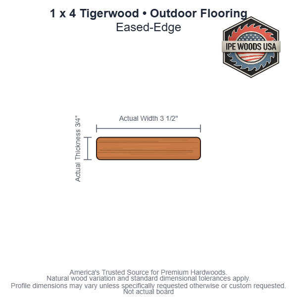 1x4 Tigerwood Outdoor Flooring board profile diagram